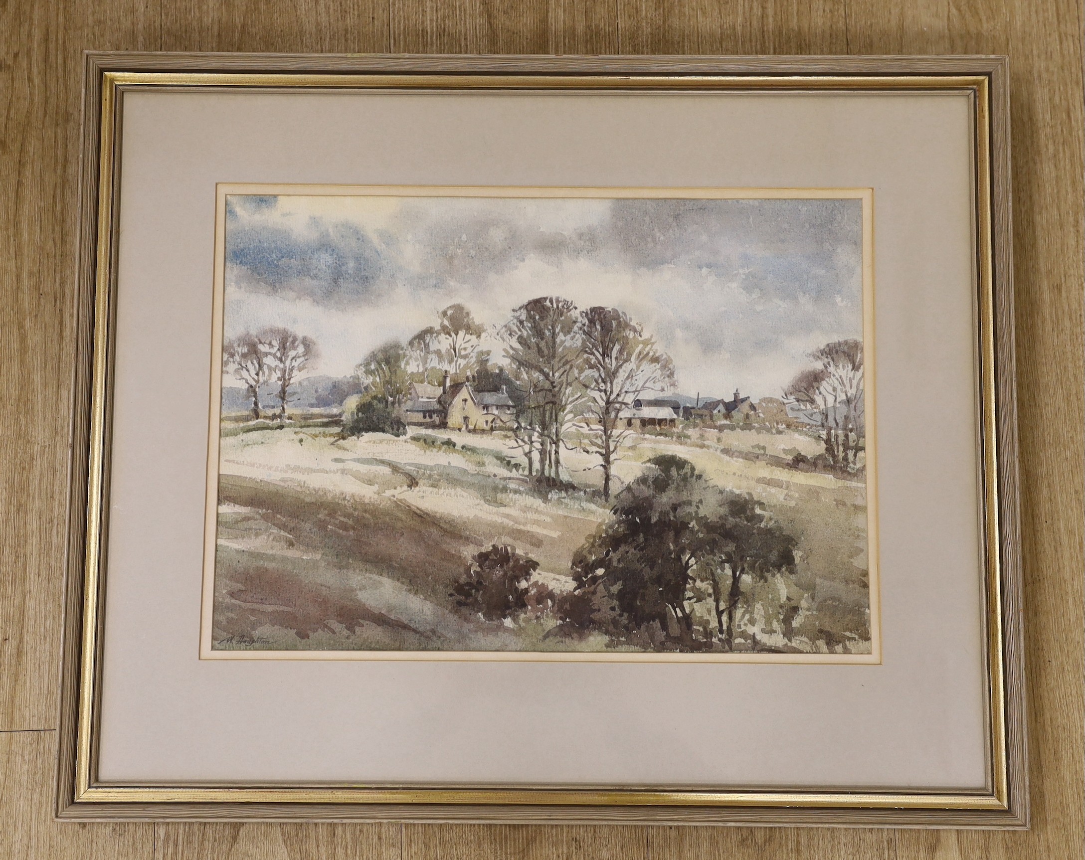 Albert Houghton FRSA, watercolour, Hillside farm near Arundel, signed, 34 x 48cm